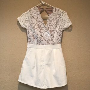 White and beige lace romper